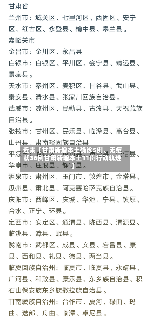 近来【甘肃新增本土确诊5例、无症状36例甘肃新增本土11例行动轨迹】-第1张图片